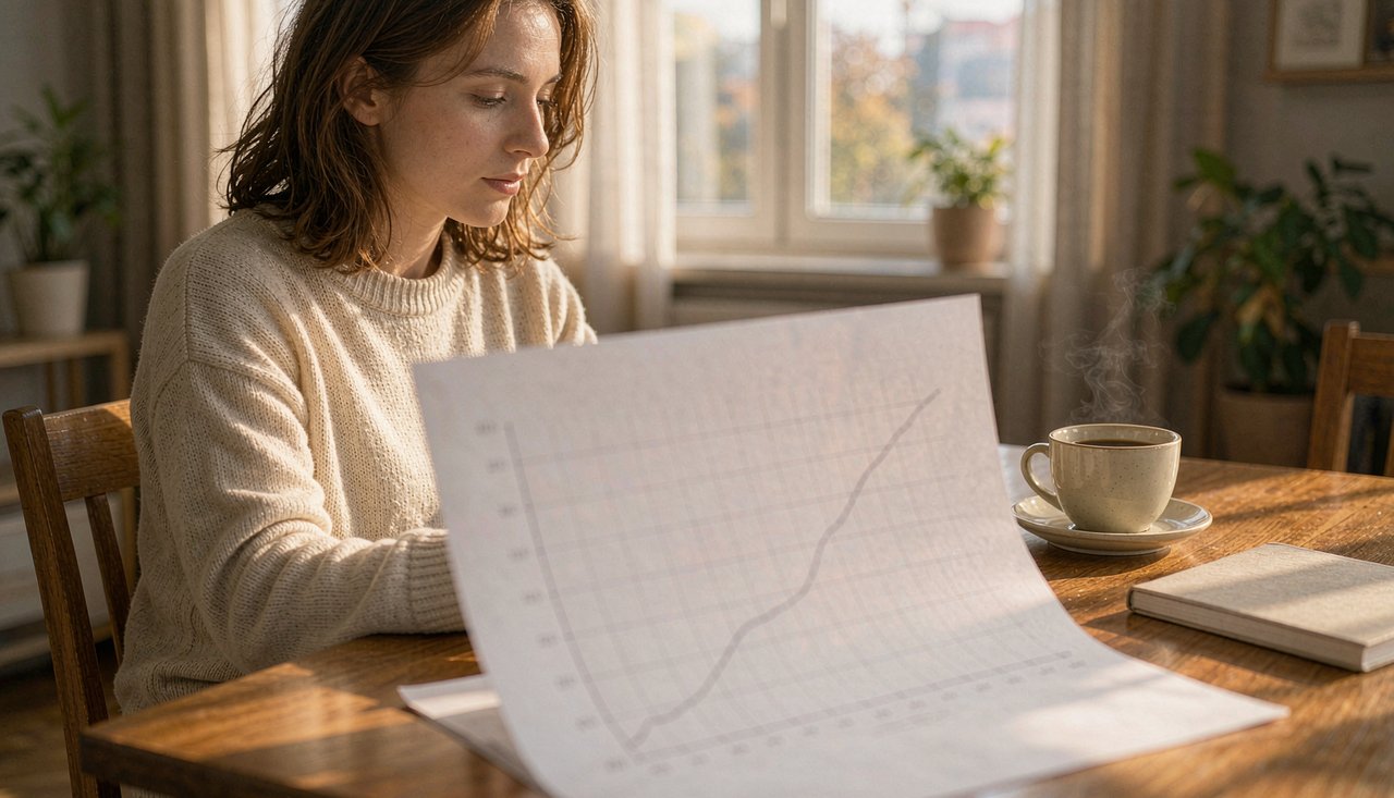 A financial newspaper and reading glasses resting on a wooden desk beside a window with soft morning light